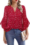 V-Neck Ruffled Long Sleeved Chiffon Shirt