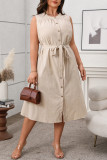 Round Neck Button Sleeveless Dress