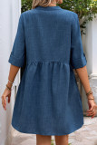 Solid Color V-Neck Loose Short Sleeve Dress