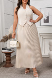 Sleeveless V-Neck Vest Skirt Two Piece Set