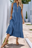 Solid Color Stand Up Collar Sleeveless Dress