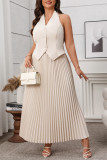 Sleeveless V-Neck Vest Skirt Two Piece Set