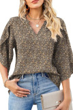 Printed V-Neck Loose Petal Sleeve Chiffon Shirt