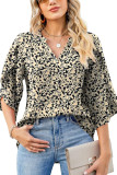 Printed V-Neck Loose Petal Sleeve Chiffon Shirt