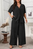 Short Sleeved Shirt Knitted Pants Two Piece Set