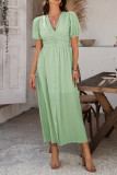 V-Neck High Waisted Short Sleeved Slit Dress