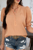 V-Neck Trumpet Short Sleeved Solid Color Shirt