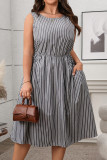 Casual Striped Sleeveless Pocket Dress