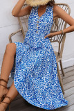 V-Neck Button Print Sleeveless French Dress