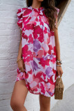 Elegant Printed Ruffle Edge Sleeveless Dress