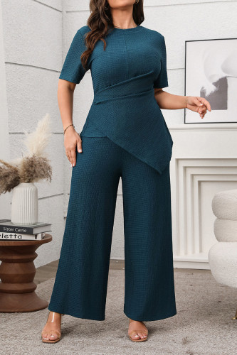 Solid Color Short Sleeved Top Wide Leg Pants