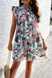 Elegant Printed Ruffle Edge Sleeveless Dress