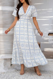 Bohemian V-Neck High Waisted Short Sleeved Dress