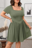 Short Sleeved Square Neck Waist Cinching Dress
