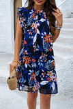 Elegant Printed Ruffle Edge Sleeveless Dress