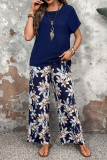 Printed Round Neck Shirt Pants Two-Piece Set