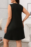 Solid Color Flower Print Sleeveless Dress