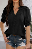 V-Neck Trumpet Short Sleeved Solid Color Shirt