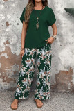 Printed Round Neck Shirt Pants Two-Piece Set