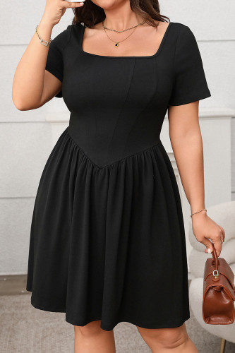 Short Sleeved Square Neck Waist Cinching Dress