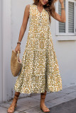 V-Neck Button Print Sleeveless French Dress