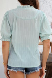 V-Neck Trumpet Short Sleeved Solid Color Shirt