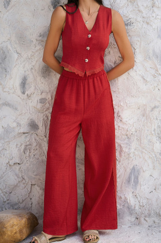 Commuting Style Cardigan Vest Wide Leg Pants