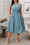 Casual Striped Sleeveless Pocket Dress