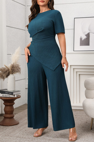 Solid Color Short Sleeved Top Wide Leg Pants