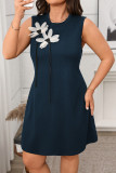 Solid Color Flower Print Sleeveless Dress