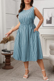 Casual Striped Sleeveless Pocket Dress