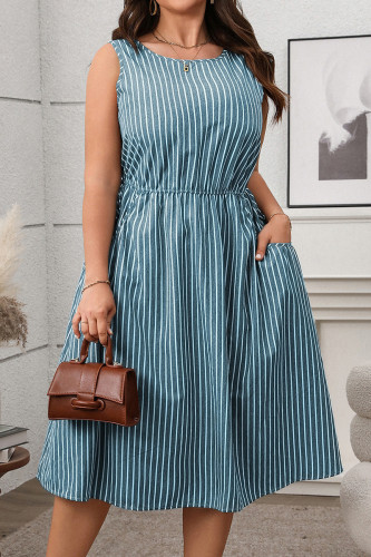 Casual Striped Sleeveless Pocket Dress