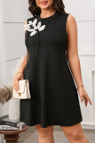 Solid Color Flower Print Sleeveless Dress