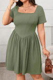 Short Sleeved Square Neck Waist Cinching Dress