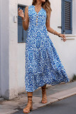 V-Neck Button Print Sleeveless French Dress