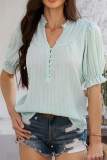 V-Neck Trumpet Short Sleeved Solid Color Shirt