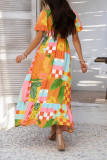 Bohemian V-Neck High Waisted Short Sleeved Dress