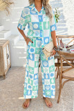 Bohemian Printed Short Sleeved Wide Leg Pants