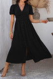 V-Neck High Waisted Short Sleeved Slit Dress