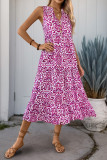 V-Neck Button Print Sleeveless French Dress