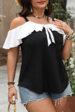 Off Shoulder Lotus Leaf Short Sleeves Shirt