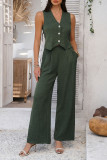 Solid Color Vest Wide Leg Pants Two-Piece Set
