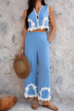 Bohemian Sleeveless Lace Vest Pants Two-Piece Set