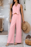 Solid Color Vest Wide Leg Pants Two-Piece Set