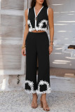 Bohemian Sleeveless Lace Vest Pants Two-Piece Set