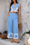 Bohemian Sleeveless Lace Vest Pants Two-Piece Set