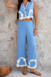 Bohemian Sleeveless Lace Vest Pants Two-Piece Set