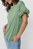 Solid Color Round Neck Ruffle Short Sleeved T-Shirt