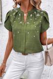 Solid Color Short Sleeved V-Neck Pleated T-Shirt