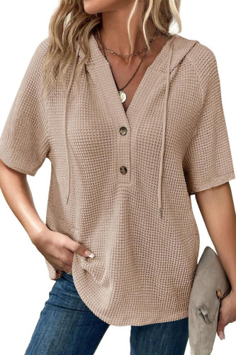 Waffle Knit Short Sleeved Hooded Shirt